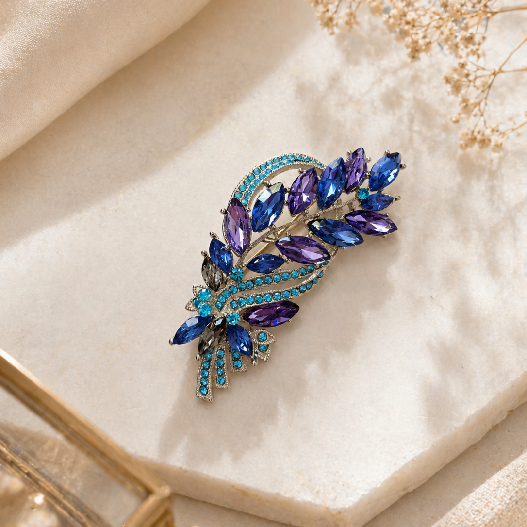 Brož s modrofialovými kamínky – ELEGANTNÍ LIST4